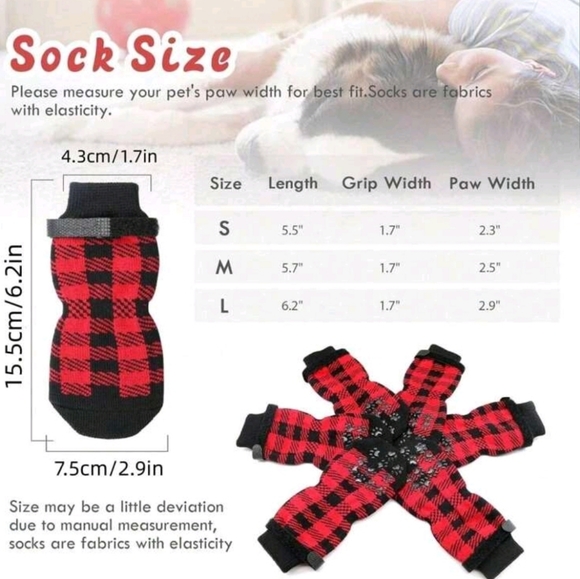 Plaid Double-sided Anti Slip Dog Socks For Hot And Cold Roads LARGE - Picture 6 of 6